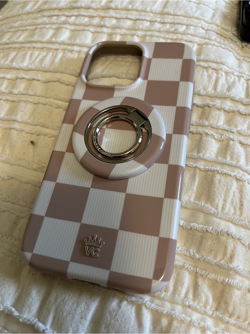 Velvet Caviar Pink and White Checkered Phone Case with Ring Grip